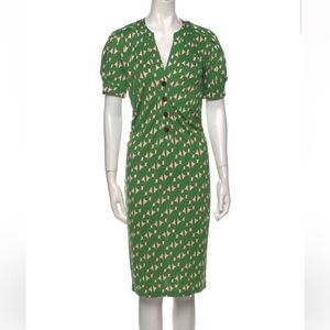 Diane von Furstenberg Silk Shift Dress Green print retro Short Sleeve V-Neck